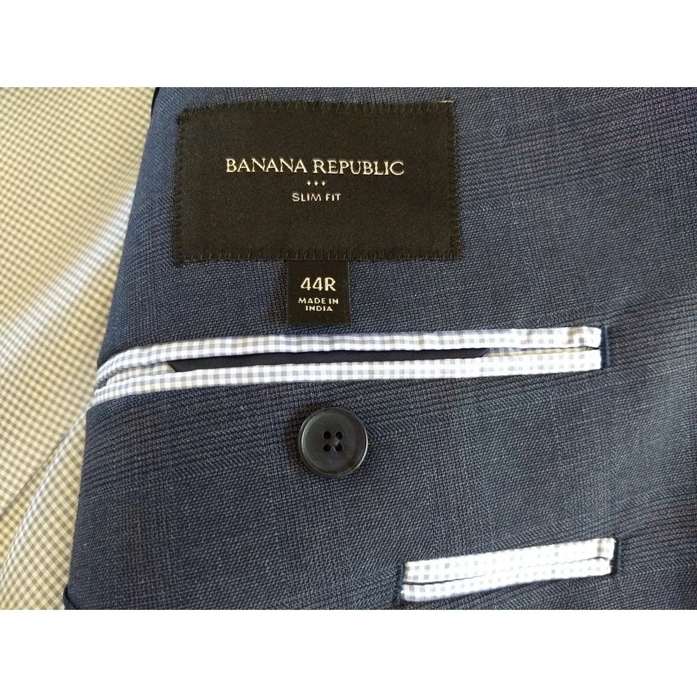 Banana Republic Slim Fit Blazer Men 44R Stretch Jacket Blue Plaid Lined NWOT